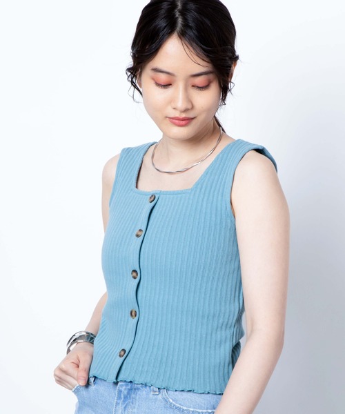WEGO(ウィゴー)の「WEGO/2wayフロントボタンタンクトップ(タンクトップ・レディース・ホワイト/ブラック/ブラウン/グリーン系その他/サックスブルー・FREE)」の7枚目の写真