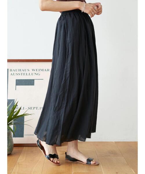 earth music&ecology（アースミュージックアンドエコロジー）の「コットンボイルギャザーフレアスカート ＊（スカート・レディース・ブラック/ベージュ/パープル/ブラウン/オフホワイト/ピンク/グリーン/マスタード・FREE）」の11枚目の写真