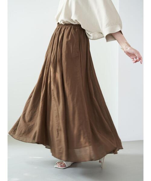 earth music&ecology（アースミュージックアンドエコロジー）の「コットンボイルギャザーフレアスカート ＊（スカート・レディース・ブラック/ベージュ/パープル/ブラウン/オフホワイト/ピンク/グリーン/マスタード・FREE）」の14枚目の写真