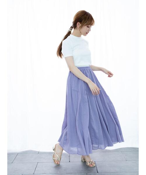 earth music&ecology（アースミュージックアンドエコロジー）の「コットンボイルギャザーフレアスカート ＊（スカート・レディース・ブラック/ベージュ/パープル/ブラウン/オフホワイト/ピンク/グリーン/マスタード・FREE）」の17枚目の写真