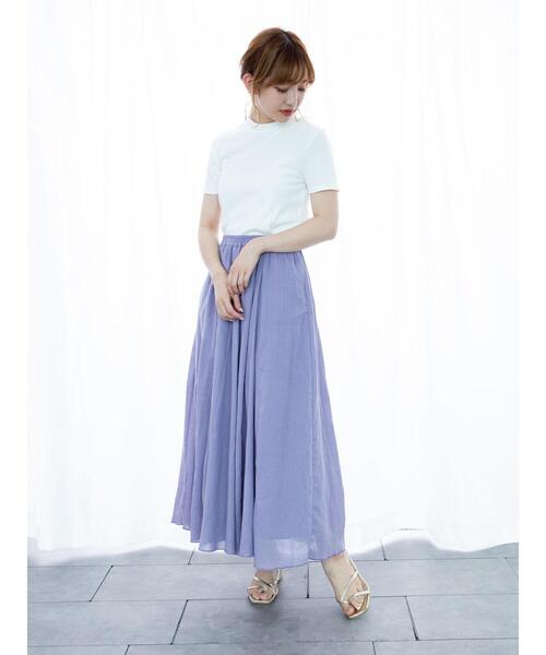 earth music&ecology（アースミュージックアンドエコロジー）の「コットンボイルギャザーフレアスカート ＊（スカート・レディース・ブラック/ベージュ/パープル/ブラウン/オフホワイト/ピンク/グリーン/マスタード・FREE）」の18枚目の写真