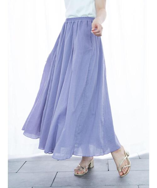 earth music&ecology（アースミュージックアンドエコロジー）の「コットンボイルギャザーフレアスカート ＊（スカート・レディース・ブラック/ベージュ/パープル/ブラウン/オフホワイト/ピンク/グリーン/マスタード・FREE）」の19枚目の写真