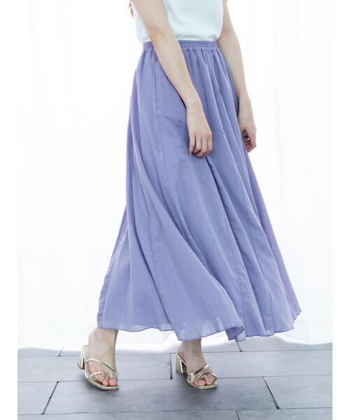 earth music&ecology（アースミュージックアンドエコロジー）の「コットンボイルギャザーフレアスカート ＊（スカート・レディース・ブラック/ベージュ/パープル/ブラウン/オフホワイト/ピンク/グリーン/マスタード・FREE）」の20枚目の写真