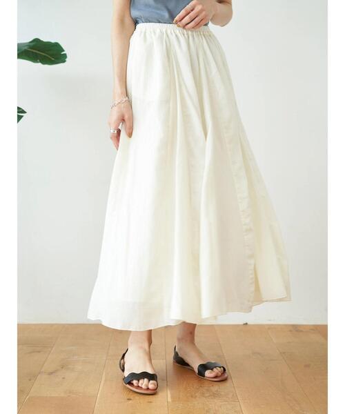 earth music&ecology（アースミュージックアンドエコロジー）の「コットンボイルギャザーフレアスカート ＊（スカート・レディース・ブラック/ベージュ/パープル/ブラウン/オフホワイト/ピンク/グリーン/マスタード・FREE）」の22枚目の写真