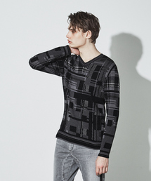 【20AW】ブロークンチェックVネックニット