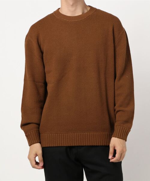 PLUS ONE（プラスワン）の「【PLUS ONE】鹿の子クルーネックニット（ニット/セーター・メンズ・ブルー/ブラック/ダークベージュ/オフホワイト/グリーン/キャメル・L/XL/M/S）」の6枚目の写真