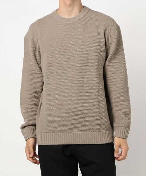 PLUS ONE（プラスワン）の「【PLUS ONE】鹿の子クルーネックニット（ニット/セーター・メンズ・ブルー/ブラック/ダークベージュ/オフホワイト/グリーン/キャメル・L/XL/M/S）」の4枚目の写真