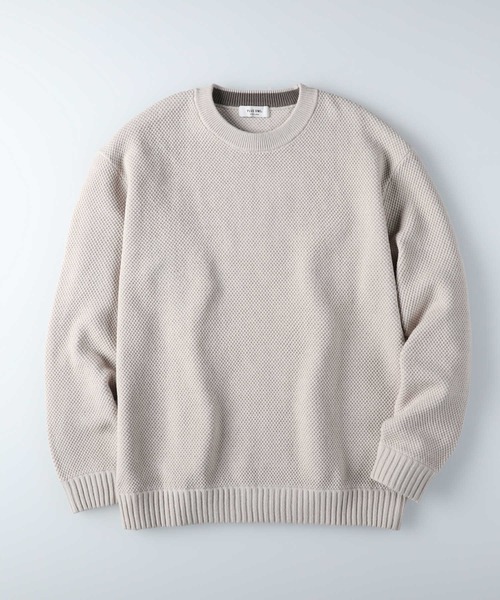 PLUS ONE（プラスワン）の「【PLUS ONE】鹿の子クルーネックニット（ニット/セーター・メンズ・ブルー/ブラック/ダークベージュ/オフホワイト/グリーン/キャメル・L/XL/M/S）」の19枚目の写真