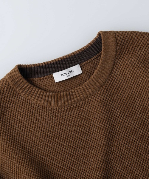 PLUS ONE（プラスワン）の「【PLUS ONE】鹿の子クルーネックニット（ニット/セーター・メンズ・ブルー/ブラック/ダークベージュ/オフホワイト/グリーン/キャメル・L/XL/M/S）」の9枚目の写真