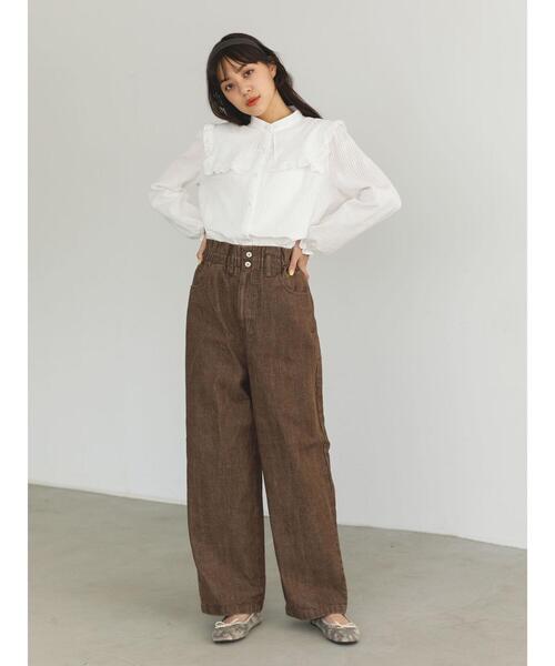 SLURR（スラ―）の「ギャザーウエストストレートパンツ（その他パンツ・レディース・ブラウン・FREE）」の5枚目の写真