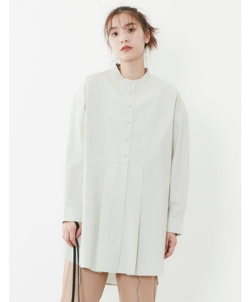 POU DOU DOU（プードゥドゥ）の「ビブヨークタックチュニックシャツ（シャツ/ブラウス・レディース・モカ/ライトグリーン/アイボリー・3）」の3枚目の写真