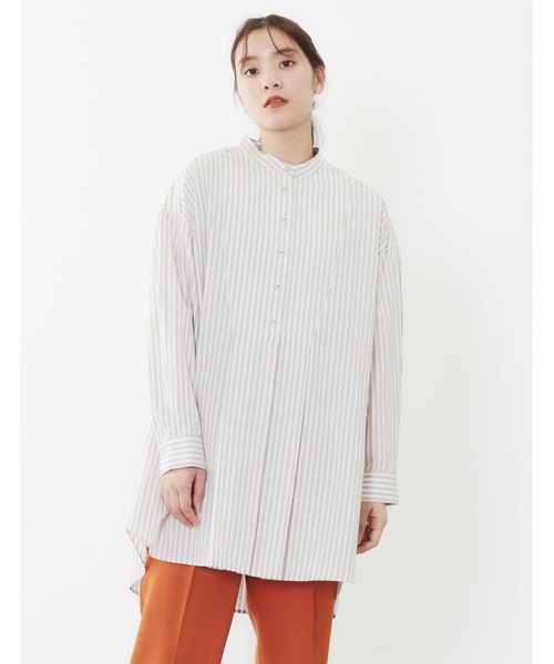 POU DOU DOU（プードゥドゥ）の「ビブヨークタックチュニックシャツ（シャツ/ブラウス・レディース・モカ/ライトグリーン/アイボリー・3）」の6枚目の写真