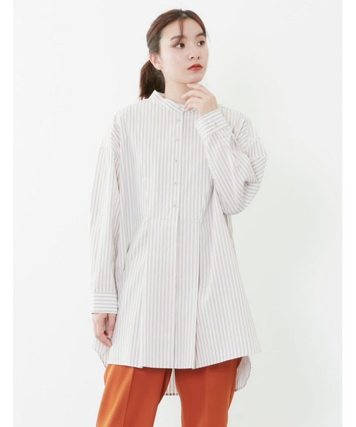 POU DOU DOU（プードゥドゥ）の「ビブヨークタックチュニックシャツ（シャツ/ブラウス・レディース・モカ/ライトグリーン/アイボリー・3）」の7枚目の写真