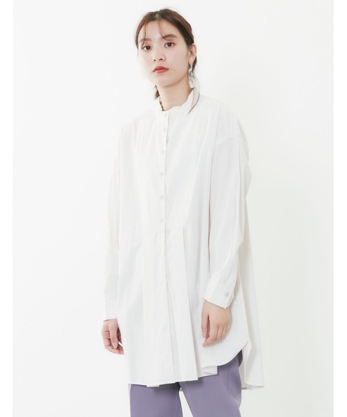 POU DOU DOU（プードゥドゥ）の「ビブヨークタックチュニックシャツ（シャツ/ブラウス・レディース・モカ/ライトグリーン/アイボリー・3）」の12枚目の写真