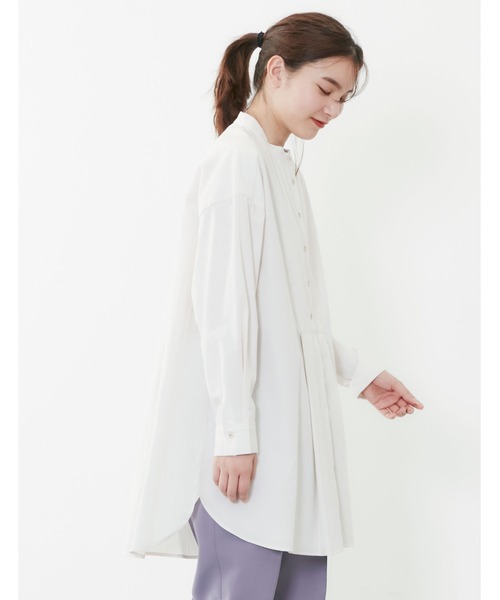 POU DOU DOU（プードゥドゥ）の「ビブヨークタックチュニックシャツ（シャツ/ブラウス・レディース・モカ/ライトグリーン/アイボリー・3）」の13枚目の写真