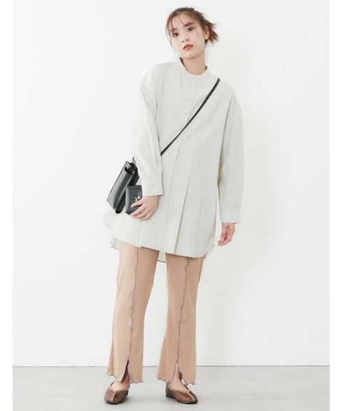 POU DOU DOU（プードゥドゥ）の「ビブヨークタックチュニックシャツ（シャツ/ブラウス・レディース・モカ/ライトグリーン/アイボリー・3）」の14枚目の写真