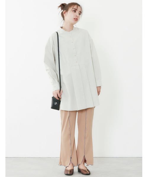 POU DOU DOU（プードゥドゥ）の「ビブヨークタックチュニックシャツ（シャツ/ブラウス・レディース・モカ/ライトグリーン/アイボリー・3）」の15枚目の写真