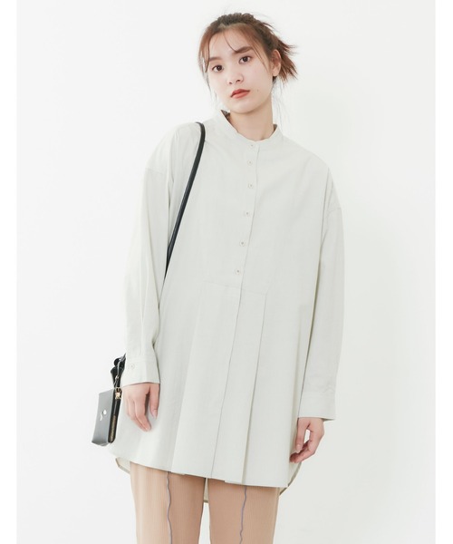 POU DOU DOU（プードゥドゥ）の「ビブヨークタックチュニックシャツ（シャツ/ブラウス・レディース・モカ/ライトグリーン/アイボリー・3）」の16枚目の写真