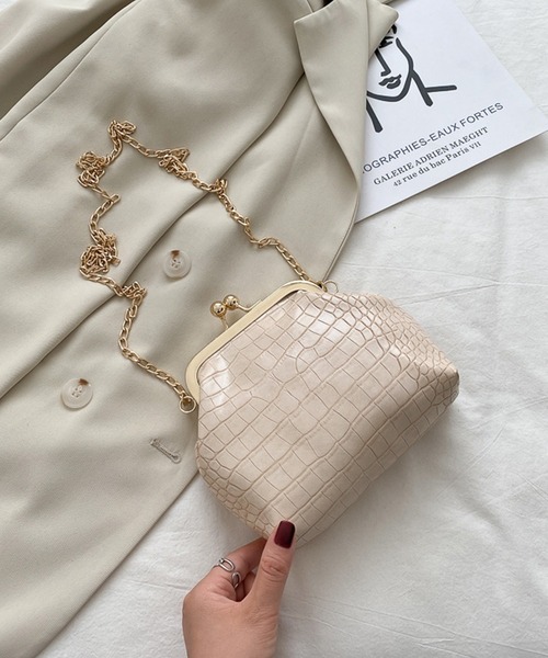 TABI PAL(タビパル)の「型押し がまぐちチェーンショルダーバッグ(ショルダーバッグ・レディース・イエロー/アイボリー/ブラック・FREE)」の2枚目の写真
