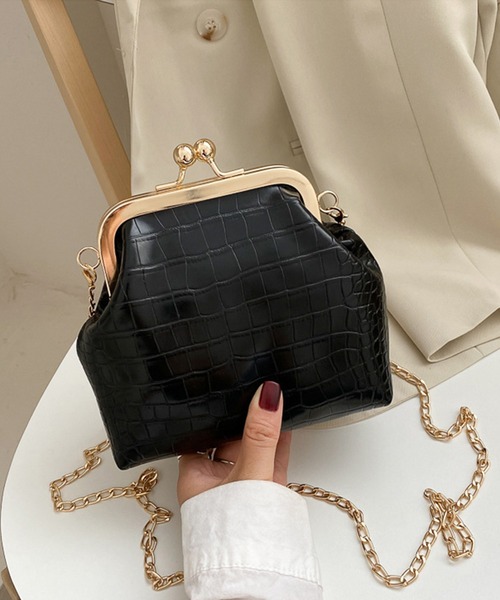 TABI PAL(タビパル)の「型押し がまぐちチェーンショルダーバッグ(ショルダーバッグ・レディース・イエロー/アイボリー/ブラック・FREE)」の4枚目の写真