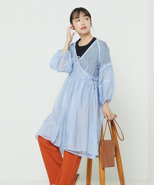 FREAK'S STORE(フリークスストア)の「シアーカシュクールミニワンピース(シャツワンピース・レディース・ブラック/サックスブルー/ピンク・フリ-)」の6枚目の写真