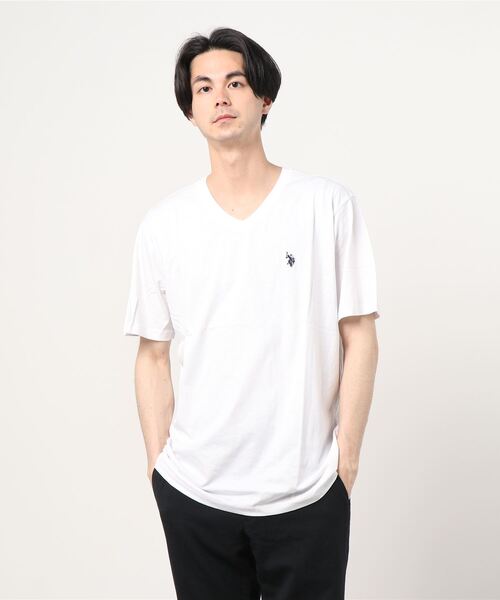 U.S. POLO ASSN.(ユーエスポロアッスン)の「U.S. POLO ASSN./ユーエスポロアッスン ビッグシルエット ロゴ刺繍 半袖 Vネック Tシャツ(Tシャツ/カットソー・メンズ・ブラック/ピンク/ホワイト/ネイビー・M/XL/S/L)」の2枚目の写真