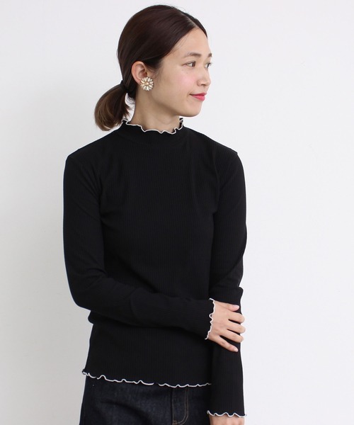 aimer le mieux（エメルミュー）の「aimer　【WEB別注】リブメロー配色ハイネック長袖プルオーバー（Tシャツ/カットソー・レディース・ホワイト/グレー/ブラック・FREE）」の2枚目の写真