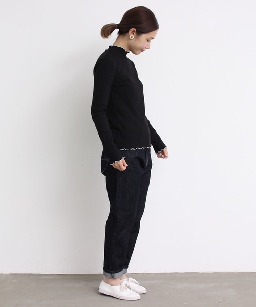 aimer le mieux（エメルミュー）の「aimer　【WEB別注】リブメロー配色ハイネック長袖プルオーバー（Tシャツ/カットソー・レディース・ホワイト/グレー/ブラック・FREE）」の5枚目の写真