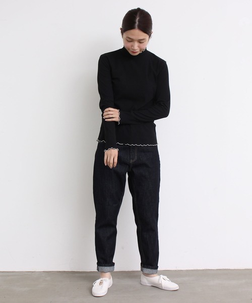 aimer le mieux（エメルミュー）の「aimer　【WEB別注】リブメロー配色ハイネック長袖プルオーバー（Tシャツ/カットソー・レディース・ホワイト/グレー/ブラック・FREE）」の10枚目の写真