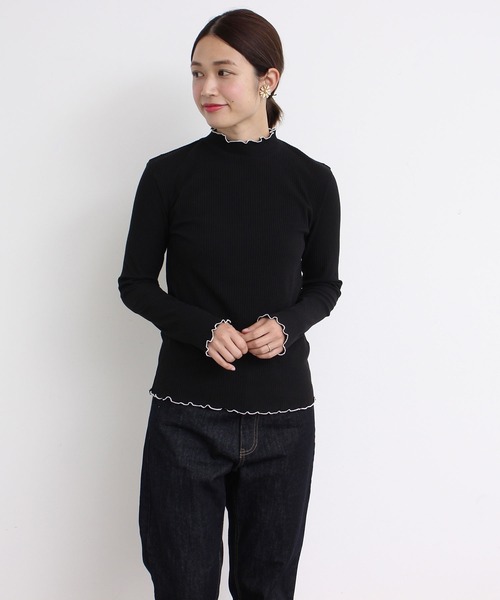 aimer le mieux（エメルミュー）の「aimer　【WEB別注】リブメロー配色ハイネック長袖プルオーバー（Tシャツ/カットソー・レディース・ホワイト/グレー/ブラック・FREE）」の15枚目の写真