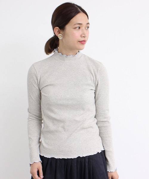 aimer le mieux（エメルミュー）の「aimer　【WEB別注】リブメロー配色ハイネック長袖プルオーバー（Tシャツ/カットソー・レディース・ホワイト/グレー/ブラック・FREE）」の7枚目の写真