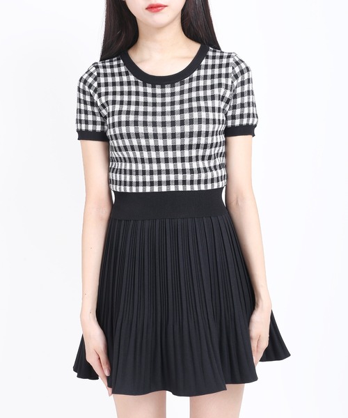 WC（ダブル シー）の「ギンガムニット半袖トップス（ニット/セーター・レディース・ホワイト/ブラック/サックスブルー・FREE）」の5枚目の写真