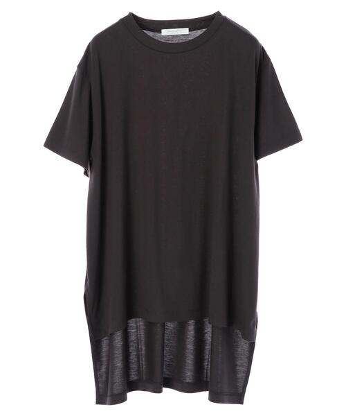 Green　Parks（グリーンパークス）の「さらりアシメチュニック＊（Tシャツ/カットソー・レディース・チャコールグレー/オフホワイト/カーキ/グリーン・FREE）」の2枚目の写真