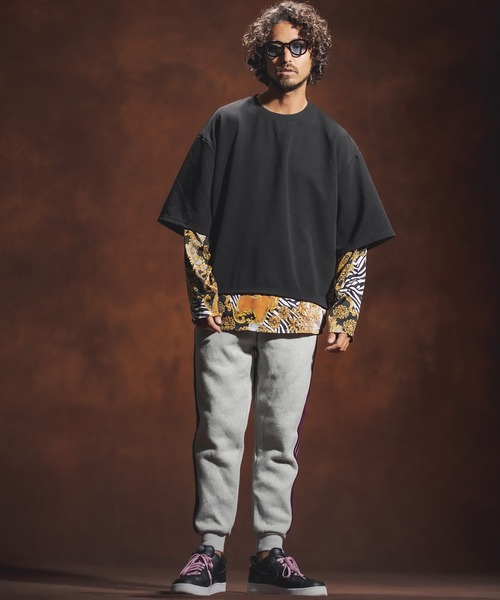 Jih Nunc(ジーヌンク)の「mlt3537-カットソー×総柄コンビフェイクレイヤードカットソー(Tシャツ/カットソー・メンズ・ホワイト/ブラック/パープル・S/M/L)」の4枚目の写真