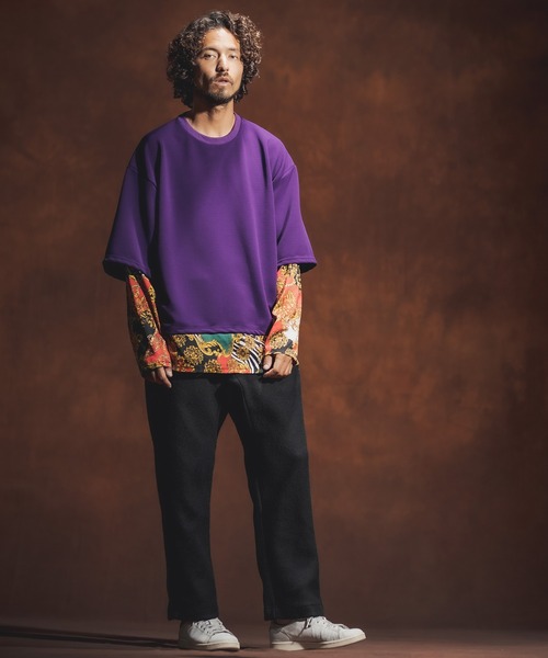 Jih Nunc(ジーヌンク)の「mlt3537-カットソー×総柄コンビフェイクレイヤードカットソー(Tシャツ/カットソー・メンズ・ホワイト/ブラック/パープル・S/M/L)」の7枚目の写真