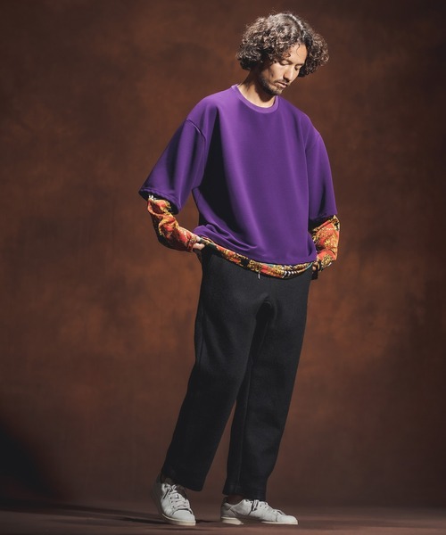 Jih Nunc(ジーヌンク)の「mlt3537-カットソー×総柄コンビフェイクレイヤードカットソー(Tシャツ/カットソー・メンズ・ホワイト/ブラック/パープル・S/M/L)」の8枚目の写真