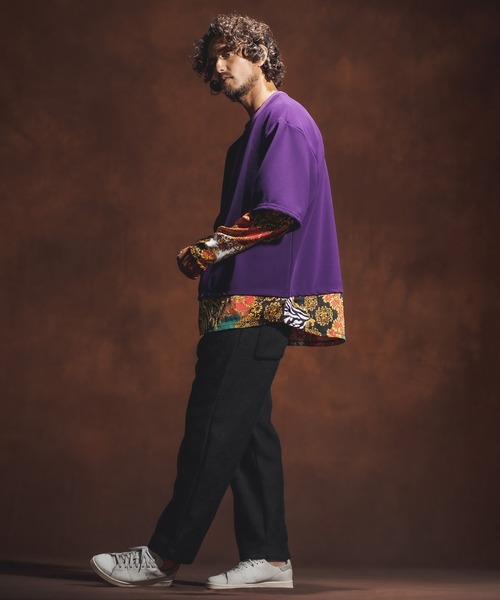 Jih Nunc(ジーヌンク)の「mlt3537-カットソー×総柄コンビフェイクレイヤードカットソー(Tシャツ/カットソー・メンズ・ホワイト/ブラック/パープル・S/M/L)」の9枚目の写真