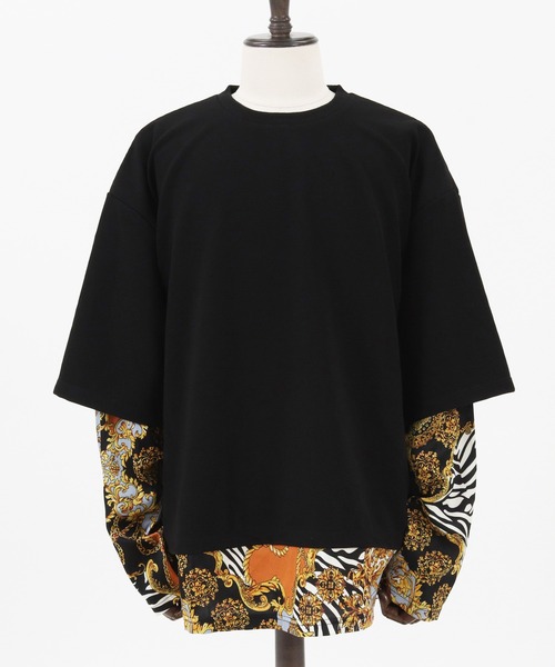 Jih Nunc(ジーヌンク)の「mlt3537-カットソー×総柄コンビフェイクレイヤードカットソー(Tシャツ/カットソー・メンズ・ホワイト/ブラック/パープル・S/M/L)」の14枚目の写真