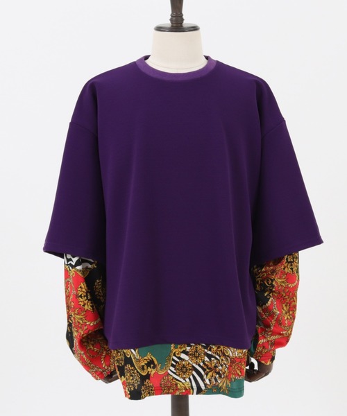 Jih Nunc(ジーヌンク)の「mlt3537-カットソー×総柄コンビフェイクレイヤードカットソー(Tシャツ/カットソー・メンズ・ホワイト/ブラック/パープル・S/M/L)」の16枚目の写真