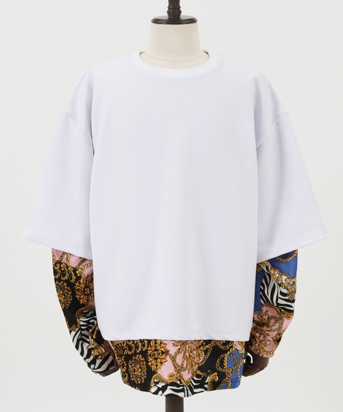 Jih Nunc(ジーヌンク)の「mlt3537-カットソー×総柄コンビフェイクレイヤードカットソー(Tシャツ/カットソー・メンズ・ホワイト/ブラック/パープル・S/M/L)」の18枚目の写真