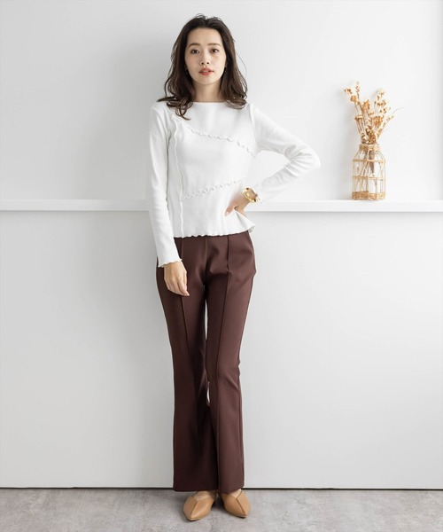 clear(クリア)の「【WEB限定】ストレッチピンタックフレアパンツ(スラックス・レディース・ブラック/ブラウン/グリーン/アイボリー/ブルー/マスタード/グリーン系その他・S/M/L)」の17枚目の写真