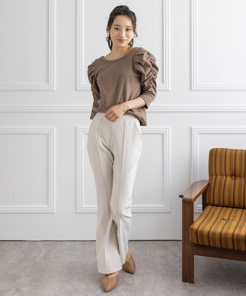 clear(クリア)の「【WEB限定】ストレッチピンタックフレアパンツ(スラックス・レディース・ブラック/ブラウン/グリーン/アイボリー/ブルー/マスタード/グリーン系その他・S/M/L)」の12枚目の写真