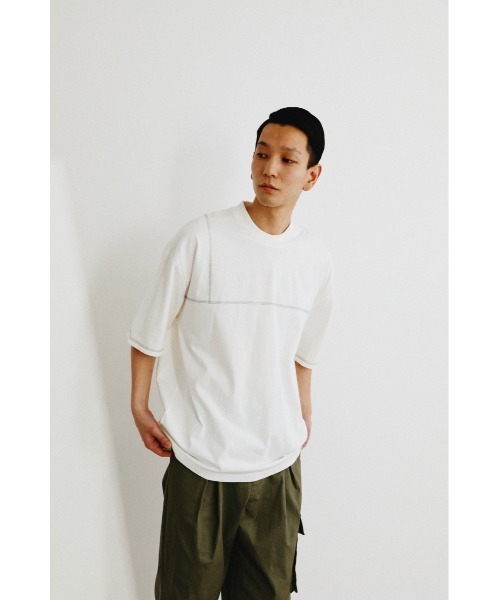 STYLEMIXER(スタイルミキサー)の「ベーシックステッチT(Tシャツ/カットソー・メンズ・ホワイト/ブラック/ベージュ・X-LARGE/MEDIUM/LARGE)」の4枚目の写真