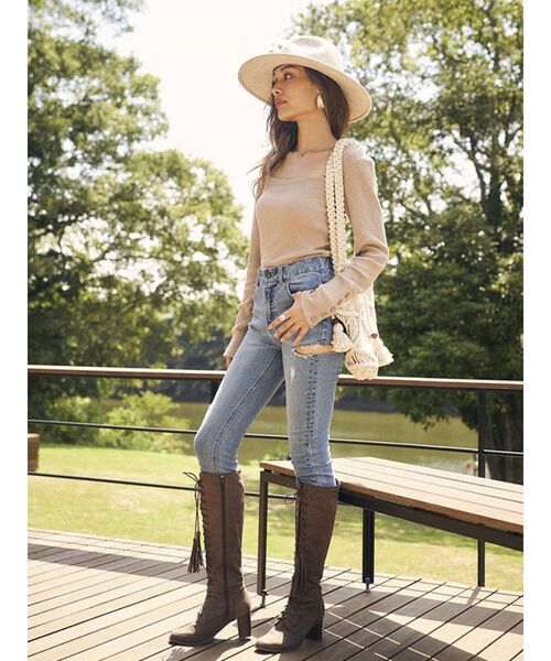 To the sea（トゥーザシー）の「レースアップスウェードロングブーツ（ブーツ・レディース・ブラック/ブラウン/ベージュ・SMALL/MEDIUM/LARGE）」の16枚目の写真