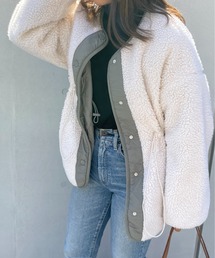 StyleSea（スタイルシー）の「ボアリバーシブルノーカラーショートコート（ノーカラーコート）」