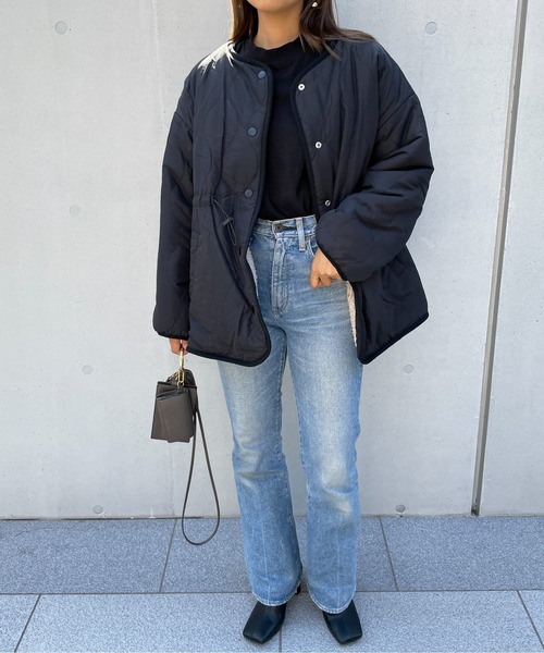 StyleSea(スタイルシー)の「ボアリバーシブルノーカラーショートコート(ノーカラーコート・レディース・ベージュ/アイボリー/ライトベージュ/モカ/ブラック/ライトカーキ・MEDIUM)」の9枚目の写真