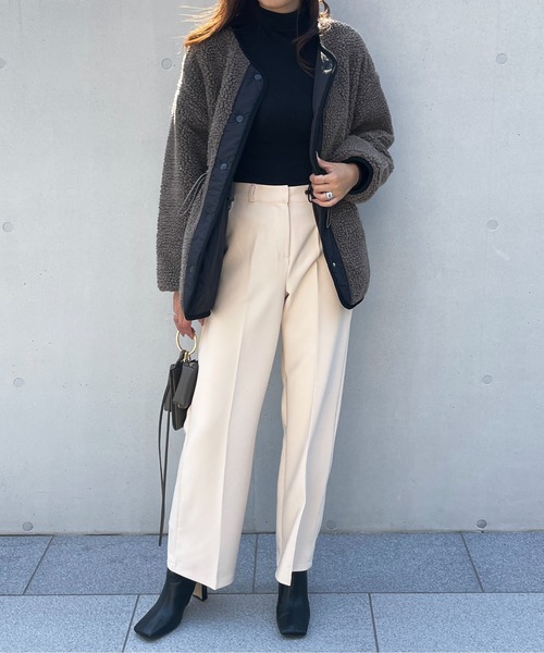 StyleSea(スタイルシー)の「ボアリバーシブルノーカラーショートコート(ノーカラーコート・レディース・ベージュ/アイボリー/ライトベージュ/モカ/ブラック/ライトカーキ・MEDIUM)」の13枚目の写真