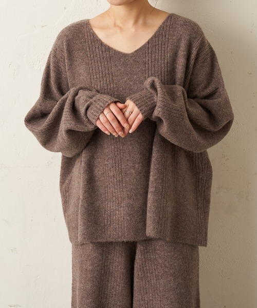 TERRITOIRE（テリトワール）の「■別注■【Miller/ミラー】針抜きニットプルオーバー（ルームウェア/パジャマ・レディース・ブラウン/アイボリー・FREE）」の4枚目の写真