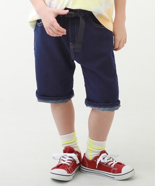 devirock（デビロック）の「楽デニム ウエストベルト付ハーフパンツ（デニムパンツ・キッズ・ワンウォッシュ/ネイビー/サックスブルー・100cm/120cm/130cm/140cm/150cm/110cm/160cm）」の3枚目の写真