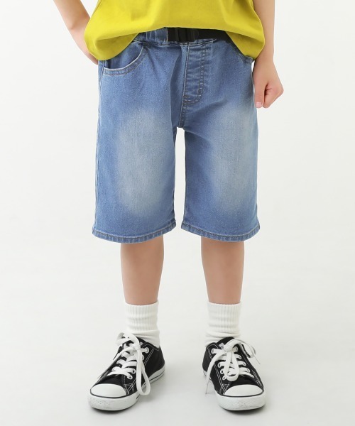 devirock（デビロック）の「楽デニム ウエストベルト付ハーフパンツ（デニムパンツ・キッズ・ワンウォッシュ/ネイビー/サックスブルー・100cm/120cm/130cm/140cm/150cm/110cm/160cm）」の2枚目の写真